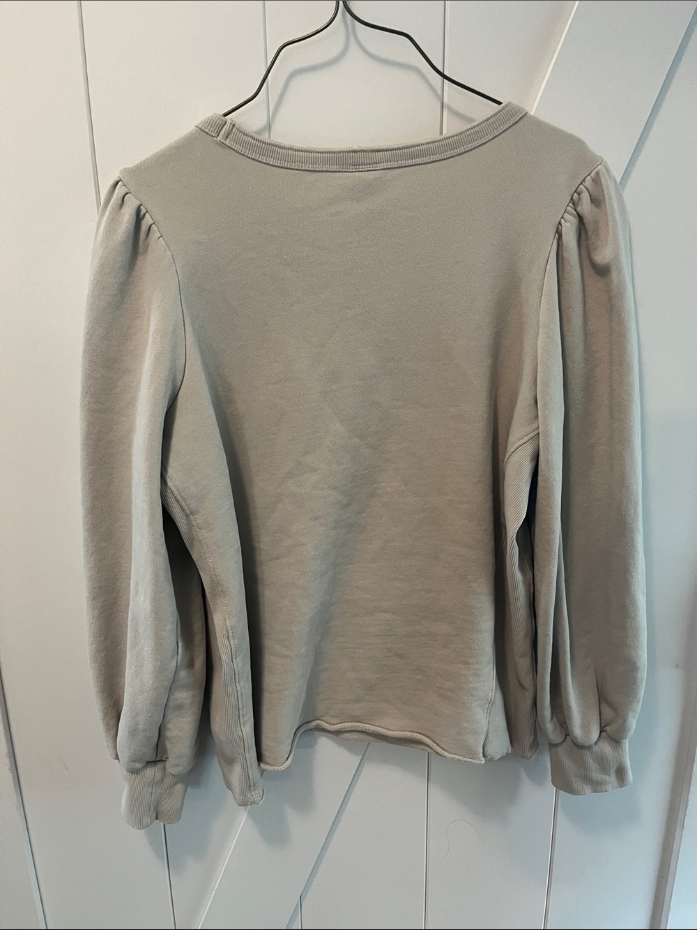 Puff-Sleeve Crewneck Sweatshirt — Sage Gray - Picture 3 of 3
